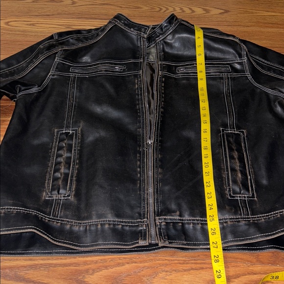 Y2K BLE Athletic Fit Faux Brown Distressed Leather HEAVY Coat Fully Lined Men XL - Picture 6 of 10